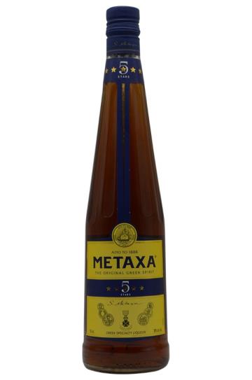 Metaxa 5 Star. Greek amber spirit created by Spyros Metaxa in 1888. Its taste comes from the combination of Muscat wines from the island of Samos, aged wine distillates, and Mediterranean botanicals.